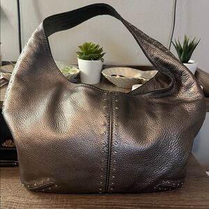 MICHAEL Michael Kors Gray Silver Hobo Bag with Crescent Shape